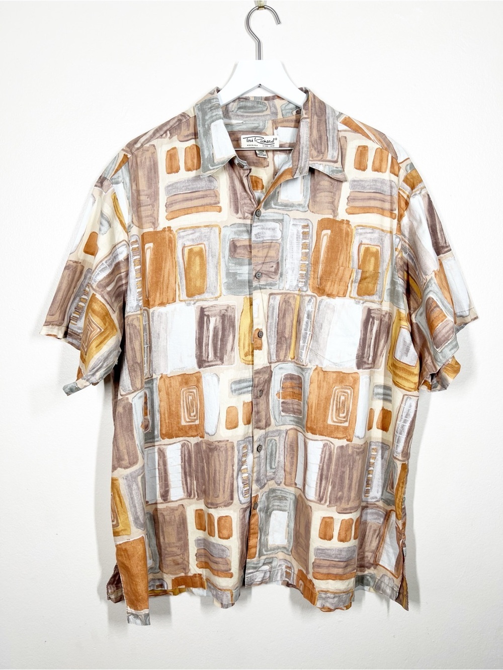 Tori Richard Vintage-Inspired Geometric Print Short Sleeve Cotton Shirt Size 2XB
